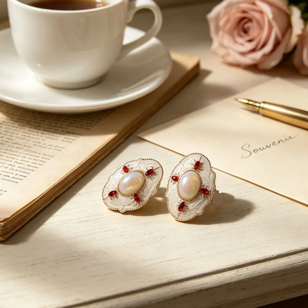 2PCS Retro Baroque Pearl Button Cover Cufflinks for Women White Enamel Shell Cuff Links for French Shirt Wedding Party Gift Her