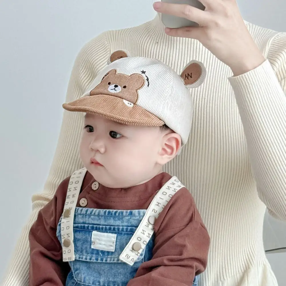 

Cute Cotton Infant Bucket Hat Wide Brim Cartoon Bear Baby Sunhat Sunscreen Kawaii Newborn Flat Cap Boy Girls