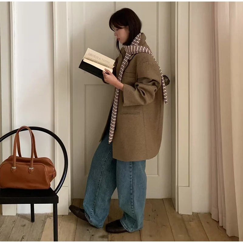 الكورية ضيق الأزرق والأبيض مخطط وشاح الرجعية الحلو وبارد فتاة الديكور وشاح المرأة الخريف الشتاء الدافئة تنوعا وشاح