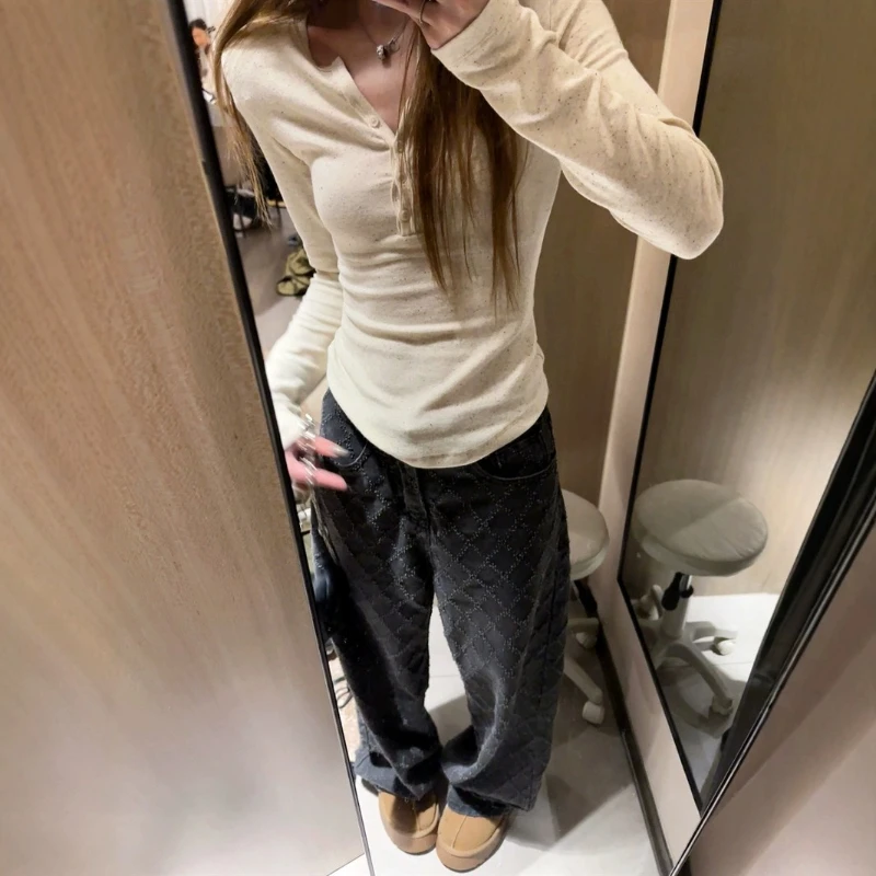 

Button Polished Comfortable Beautiful Fashion Gentle Fashion Temperament Mixed Color T Autumn Winter Base Loose Knitted Sweater