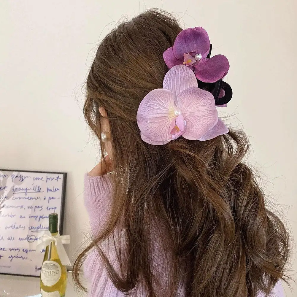 Creative Design Phalaenopsis Flower Hair Claws Simulated Flowers Hair Clips Fashion Retro Floral Pearl Hair Clip Female Headdres