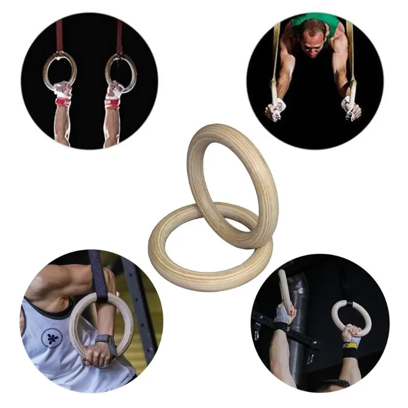 1Pc 28/32mm Wooden Gym Ring Gymnastic Exercise Fitness Heavy Duty Gym Pull Ups Muscle Training Ring for Cross-Training Workout