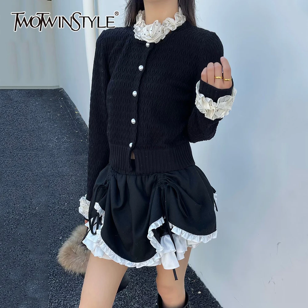 

TWOTWINSTYLE черный шикарный свитер с грибком женский с круглым вырезом и длинным рукавом свободные корейские милые женские свитера осенняя мода новинка
