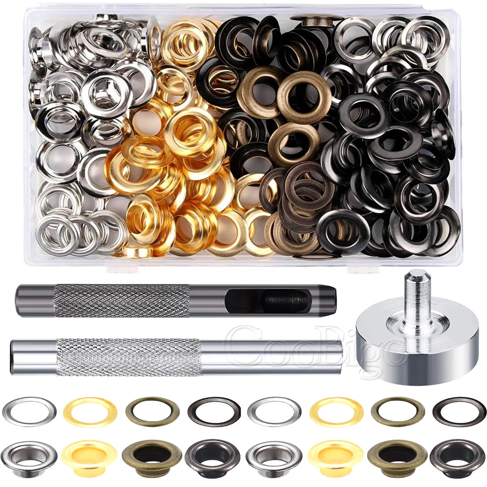 Metal Grommet Tool Kit 400sets Grommets Eyelets Inside Diameter 5mm for Clothes Shoes Bag Leather Crafts DIY