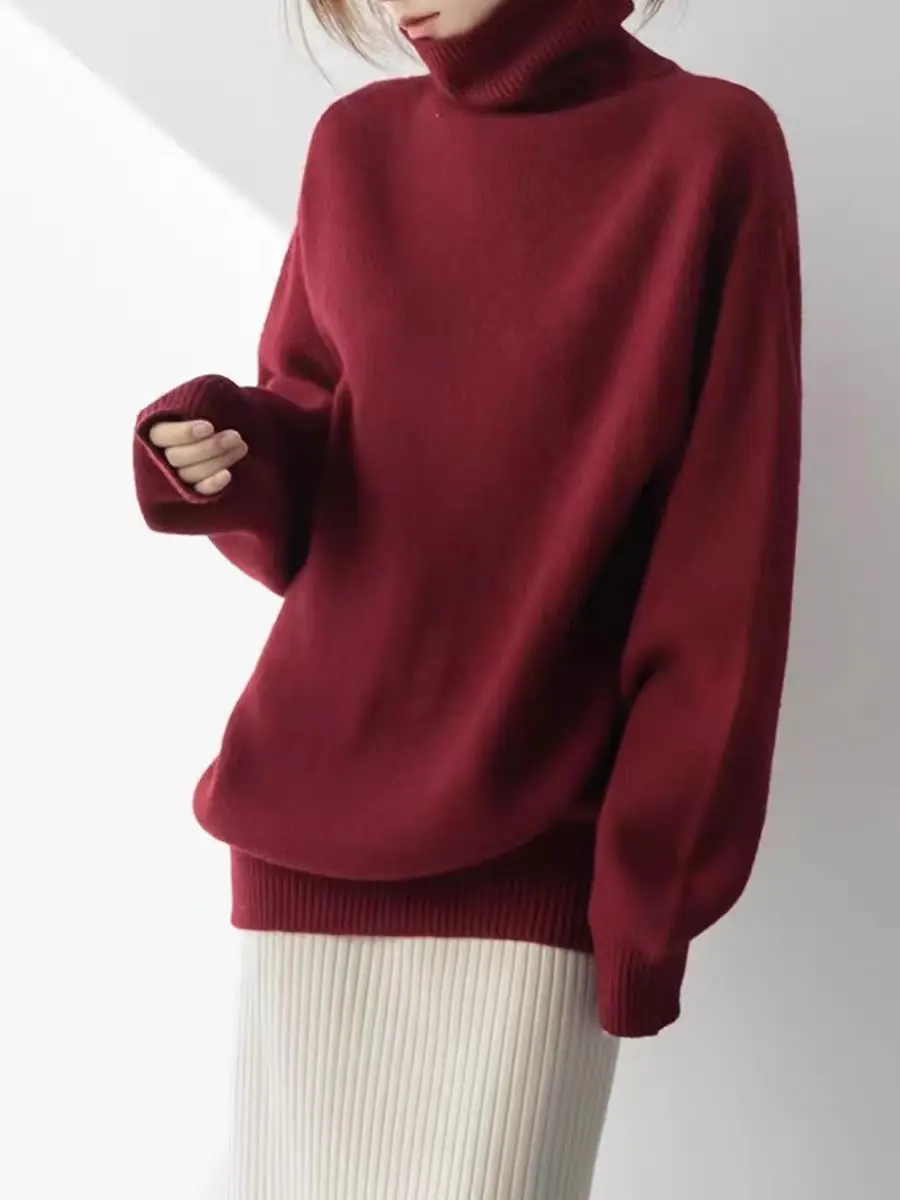 

Модный женский толстый пуловер из 100% мериносовой шерсти, свитер с высоким воротником, большой размер, свободный осенне-зимний теплый кашемировый трикотаж, топы