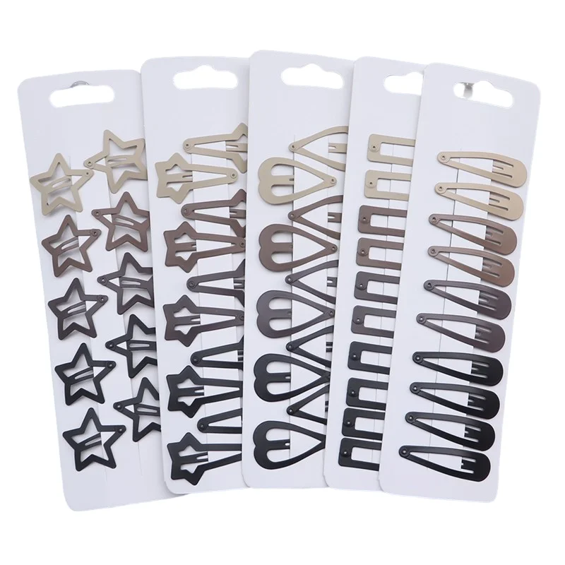 10Pcs Heart Star Square Waterdrop Shaped Snap Hair Clips SimpleHollow Forehead Broken Hair Clip Sweet Side Bangs Fixed BB Clip
