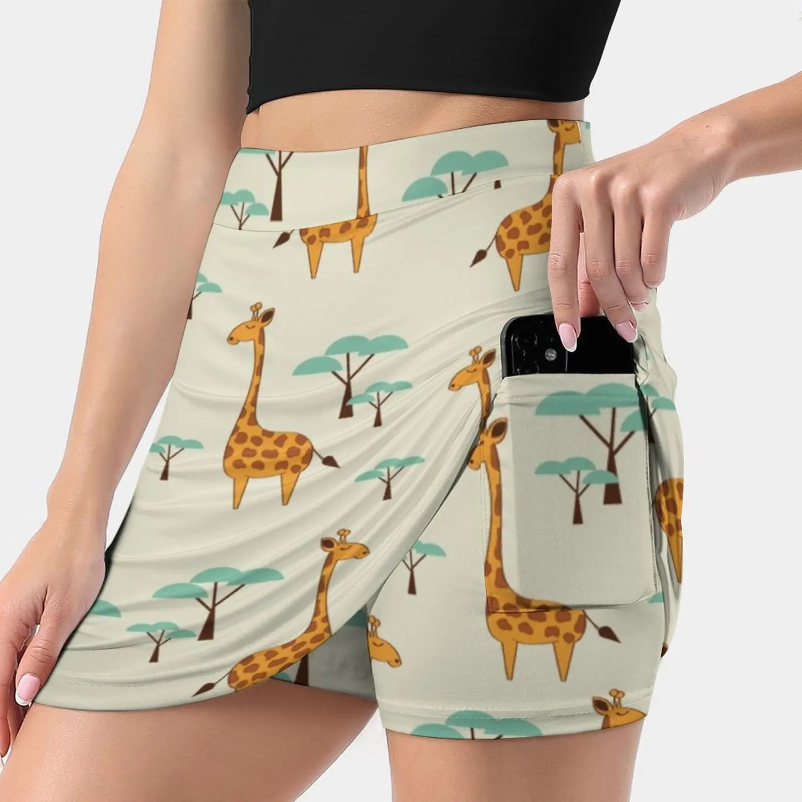 Giraffes Summer Women's shorts Skirt 2 In 1 Fitness Yoga Skirt Tennis Skirts Wrapping Wallpaper Neck Children Tile Natural Sweet