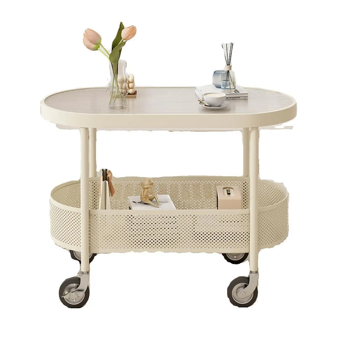 

Nordic tempered glass movable sofa side cabinet simple modern bedside side cabinet small coffee table trolley