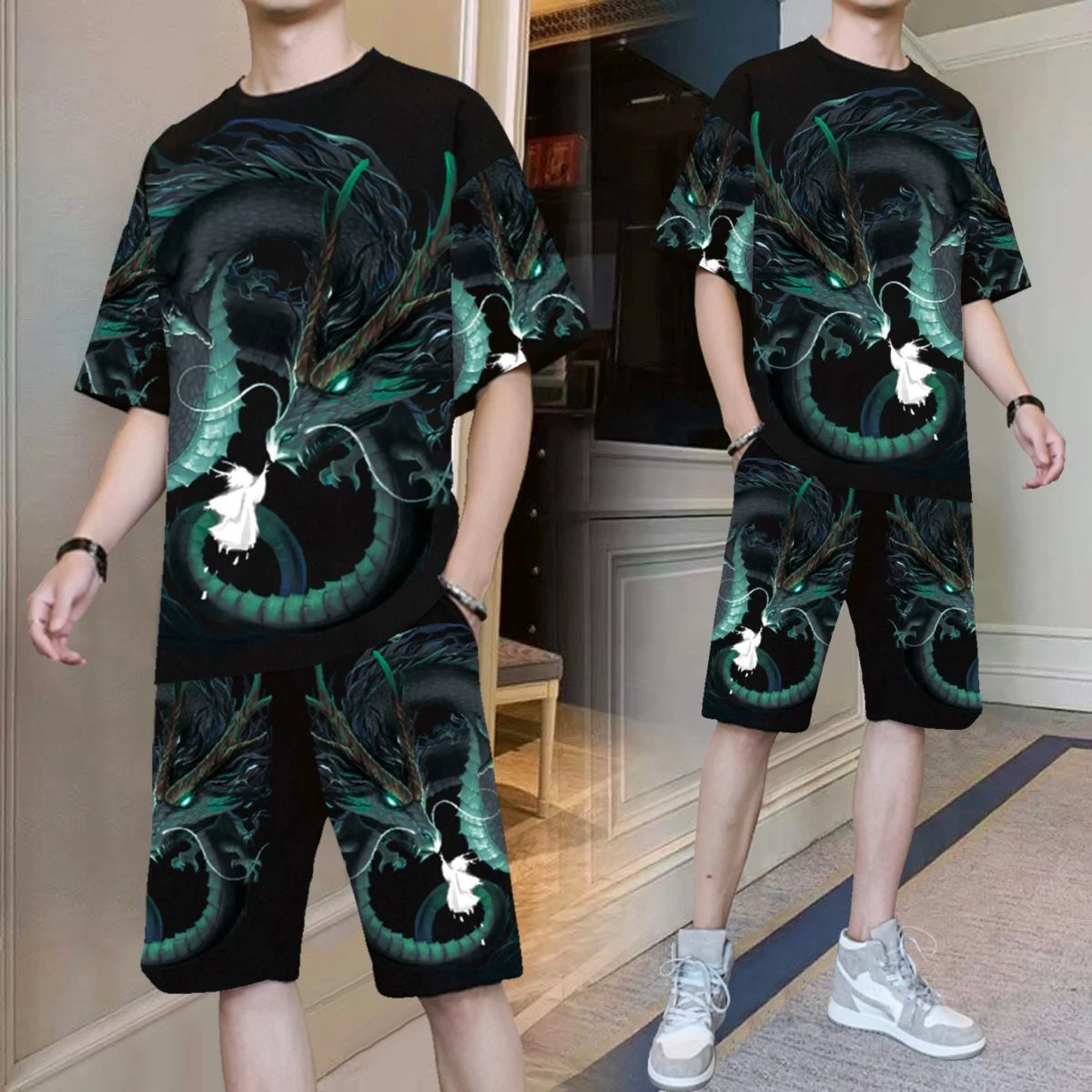 

Male T Shirt Short Sets Smooth Graphic Sports Suits Print Men's Shorts Set Ice Silk Tee Offer Youthful Emo Original Brands Xl