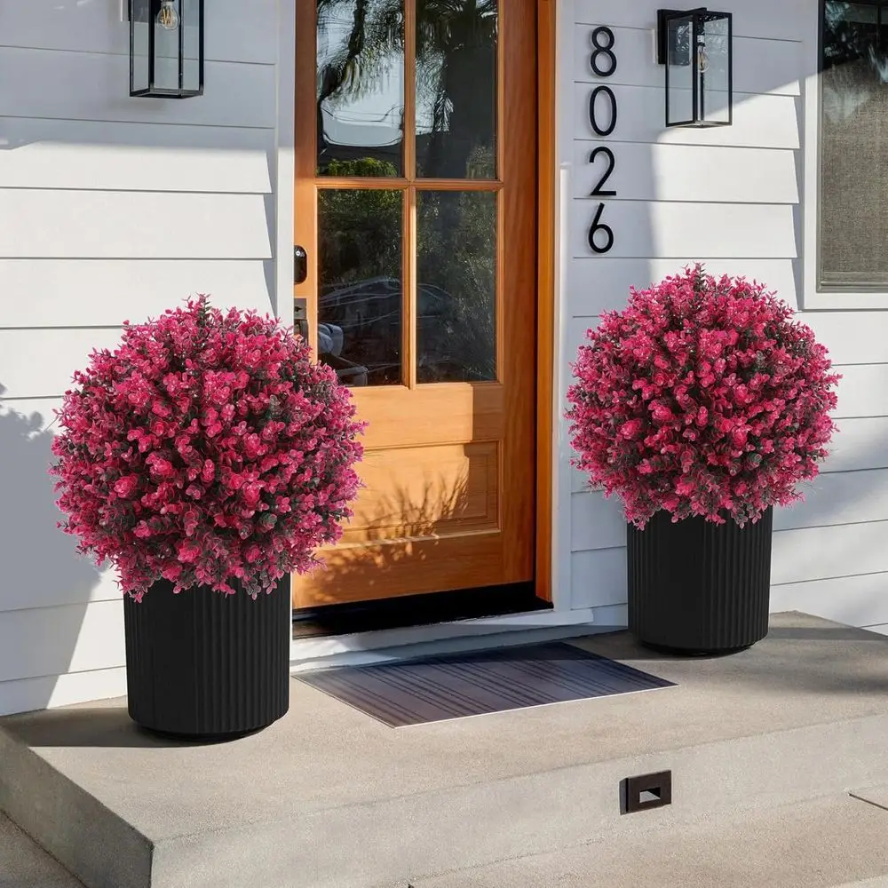 

24 UV-Resistant Artificial Red Eucalyptus Topiary Ball Tree with Ground Spike, Pair of Artificial Boxwood Bushes or Boxwood Shru