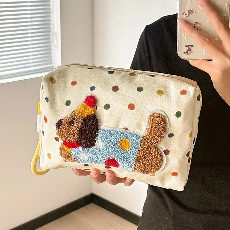 جديد لطيف جرو نمط قماش حقيبة أدوات الزينة سعة كبيرة السفر منظم أدوات التجميل المرأة المحمولة مخزن للمكياج الحقيبة