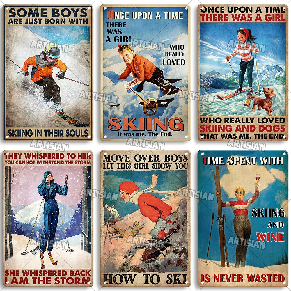 ARTISIAN Classic Skiing Metal Poster Vintage Sport Metal Tin Sign Wall Plate Man Cave Home Club Metal Plaque Industrial Decor