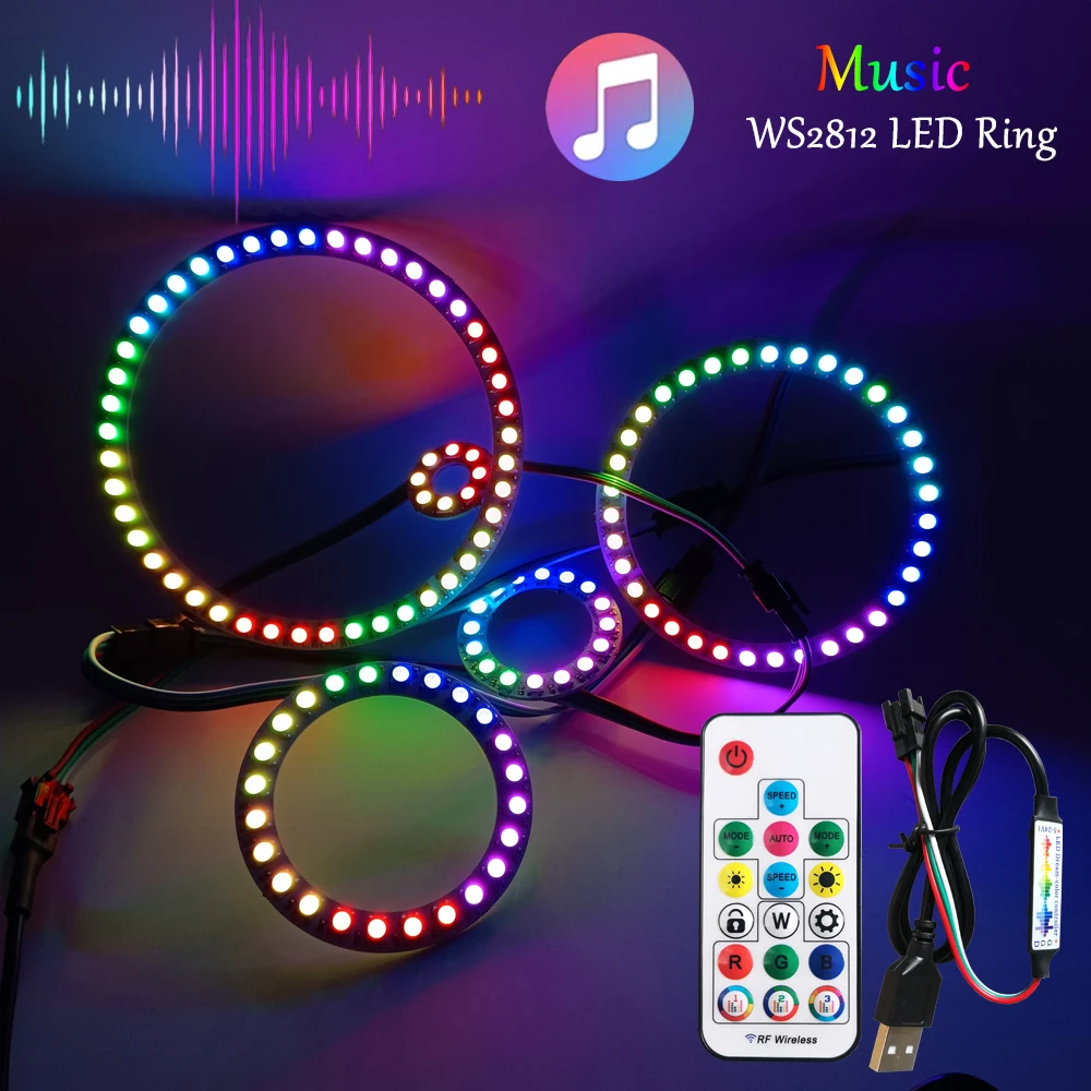 DC5V WS2812B DIY pierścień LED indywidualnie adresowalny WS2812 wbudowany IC 5050 RGB okrągłe moduły okrągłe światło od 8 do 45 pikseli