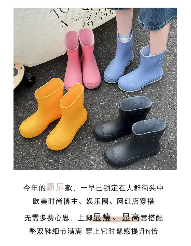 Plus Size 35-42 wasserdichte Regenstiefel für Damen, modische, leichte Gummistiefel, rutschfeste große Regenschuhe für Damen, Schwarz, Blau – Detail 5