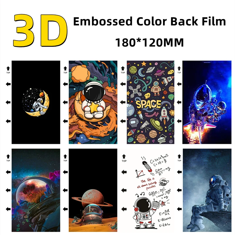 

3D Embossed Color Sticker Back Cover Protector for Cutting Machine Rear Phone Spaceman Pattern Decorative Skin