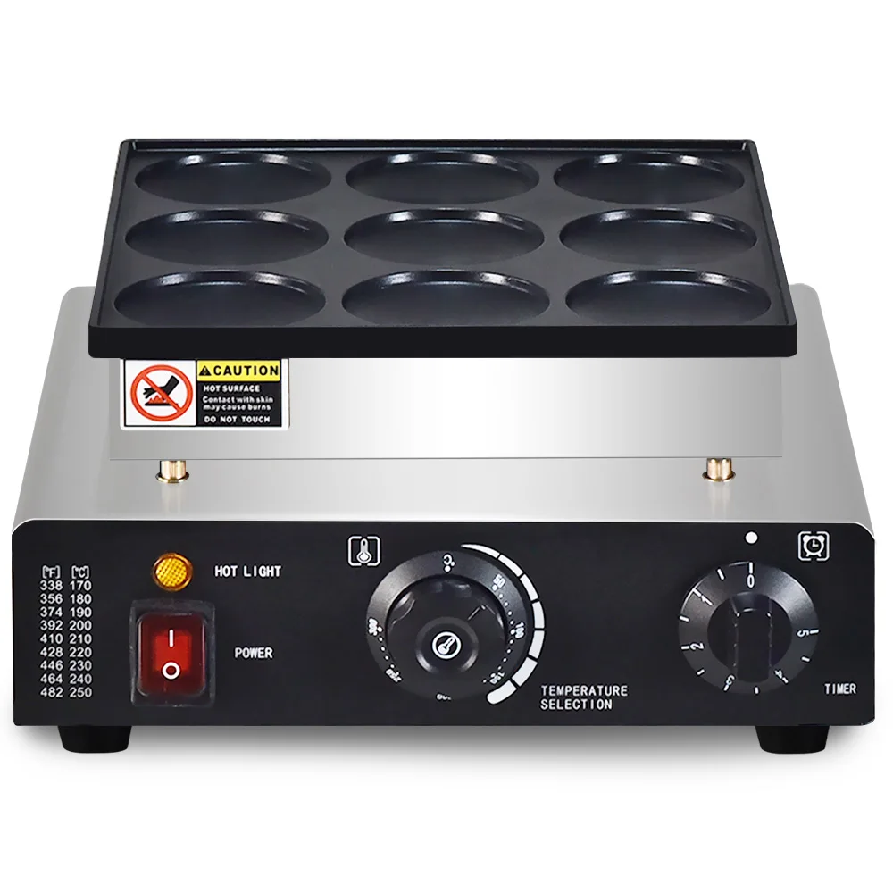 ماكينة صنع الفطائر الصغيرة، صينية فطائر صغيرة هولندية، ماكينة خباز دوراياكي بقطر 9 فتحات بقطر 76 مم، مقلاة كهربائية