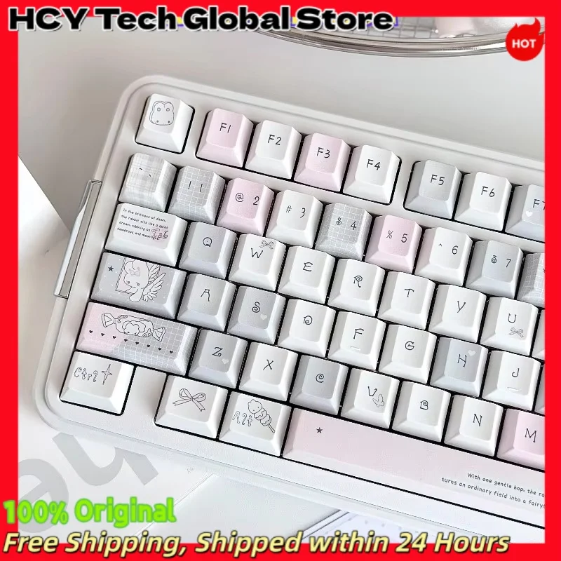 HCY Star Bunny Candy PBT Keycaps Cherry Profile 5-Side Dye Sub Wearproof MX Cross Stem Keycap Set for 60 65 75 Alice Mech KBD