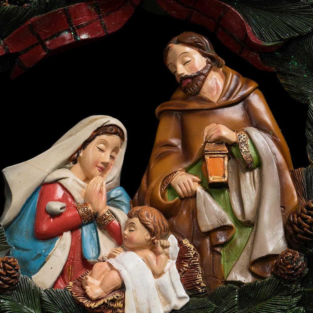 Vilead 32cm Nativity Wreath Wall Front Door Decoration Large Statue Christmas Tree Ornament Religious Xmas Decor Interior House