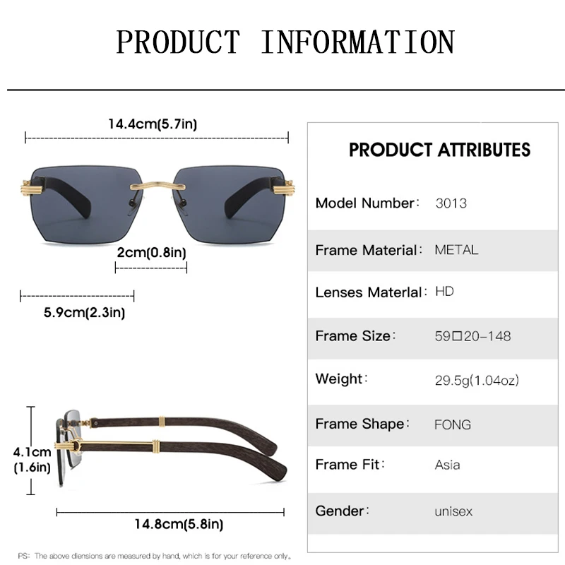 New Fashion Sunglasses Women Trendy Wooden Vintage Square Sunglasses For Men Rimless Sun Glasses Luxe Gafas De Sol Hombre Lentes