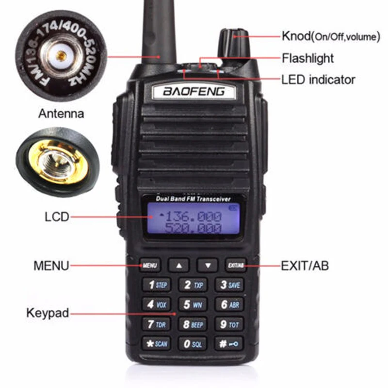 Baofeng-Walkie Talkie militar de longo alcance, modos de alta potência, PTT duplo, UHF, VHF, rádios de fivela, melhor que UV5R, 10 km, H, M, L, 8W, UV-82