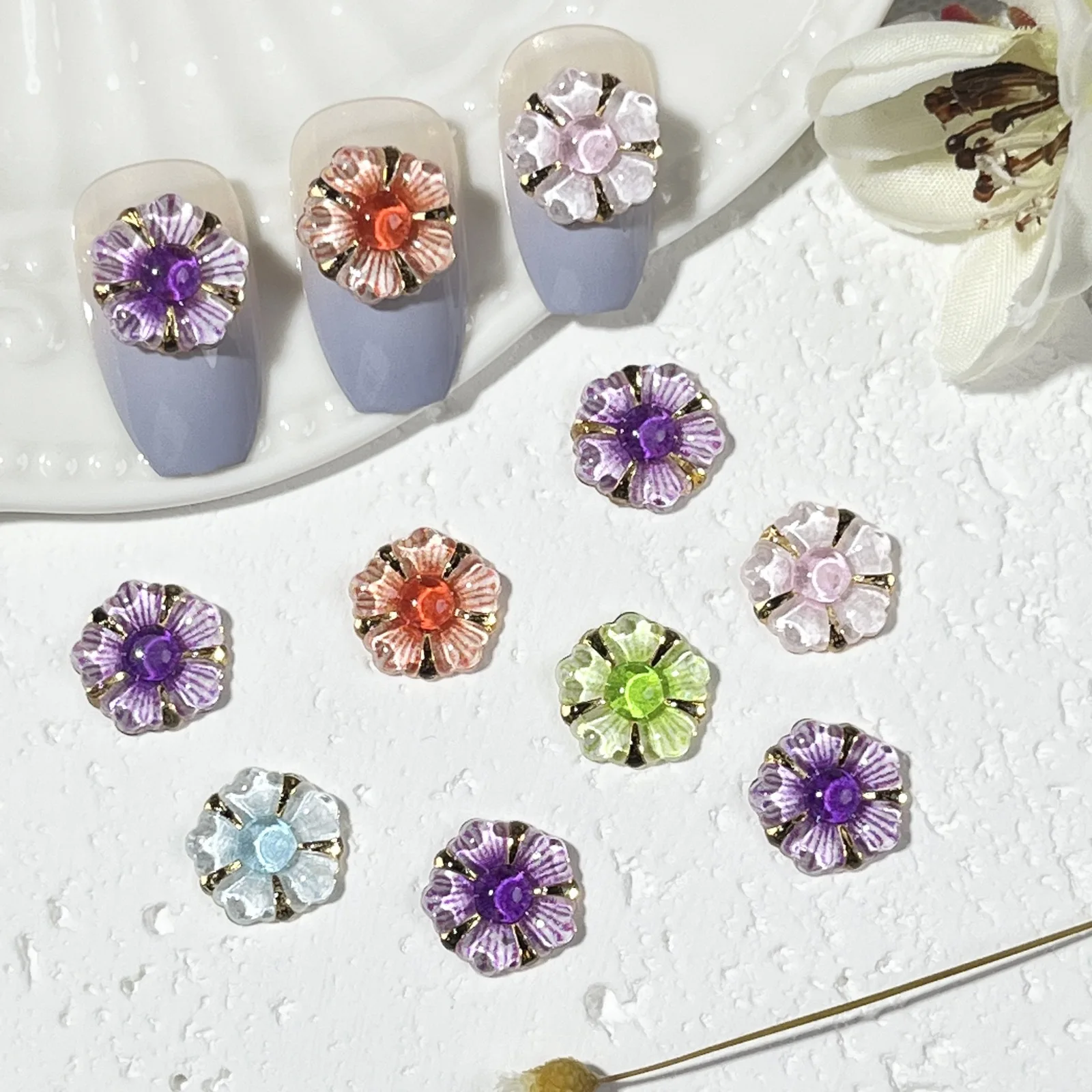 20pcs miniso aesthetic flower cartoon nail charms for diy nail making cute mini resin flatback nail art decoreation