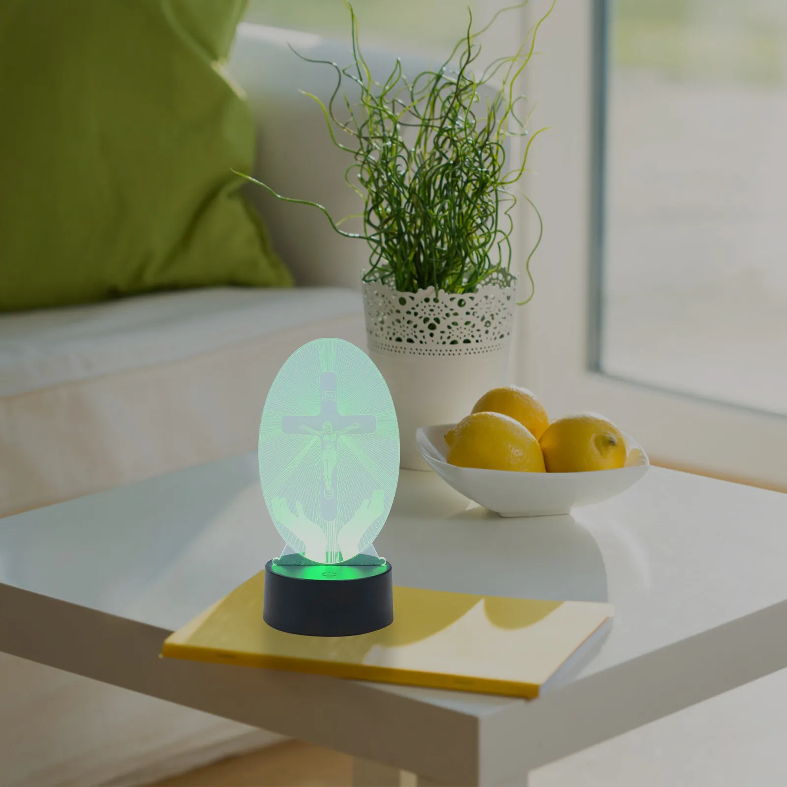 Premium Acrylic 3D Night Light with Cross Jesus Design Warm Glow Desktop Lamp for Indoor Outdoor Use Acrylic 3D Light