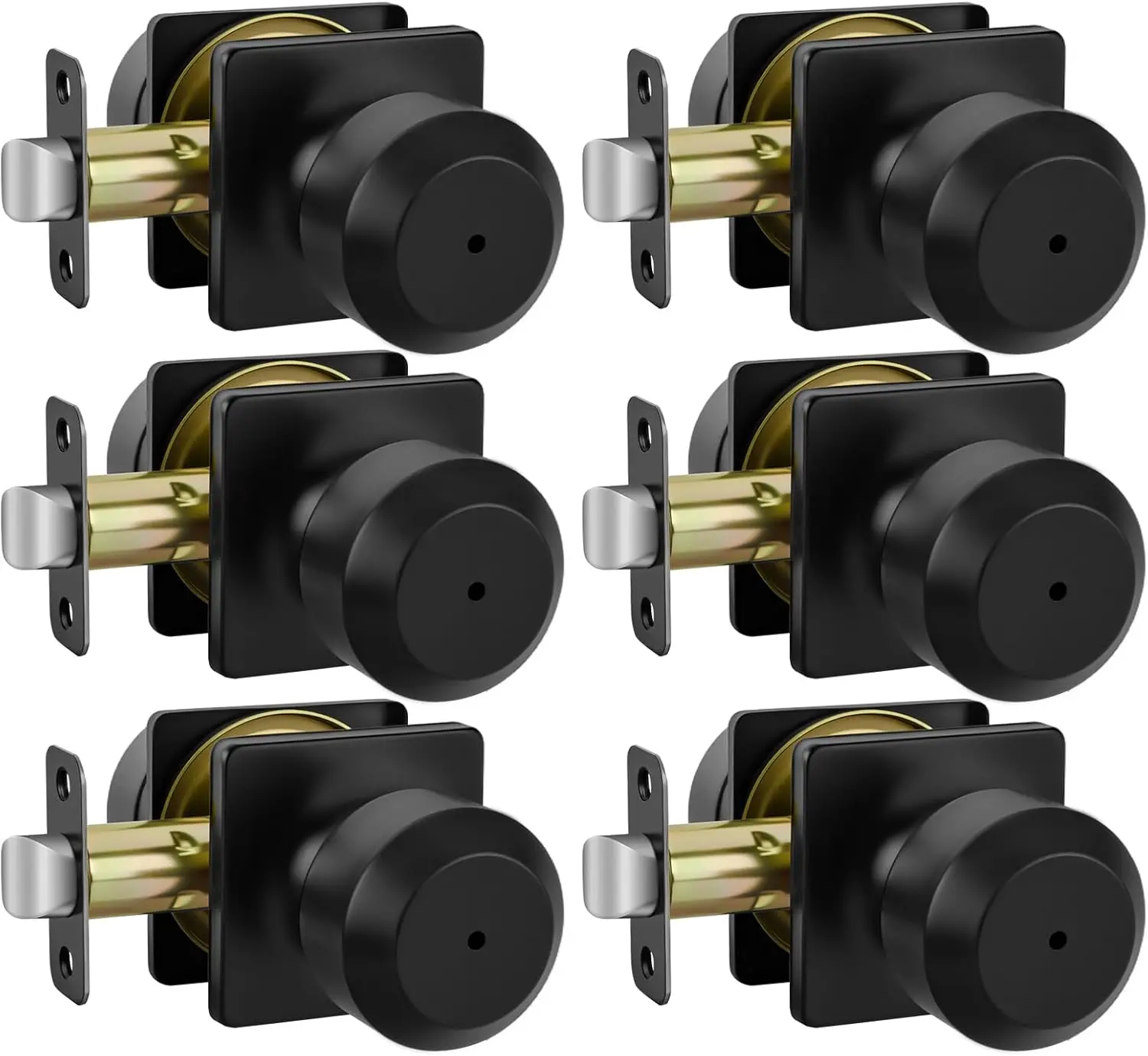 

6-Pack Matte Black Privacy Door Knobs for Bedroom & Bathroom, Adjustable Latch, Easy Installation