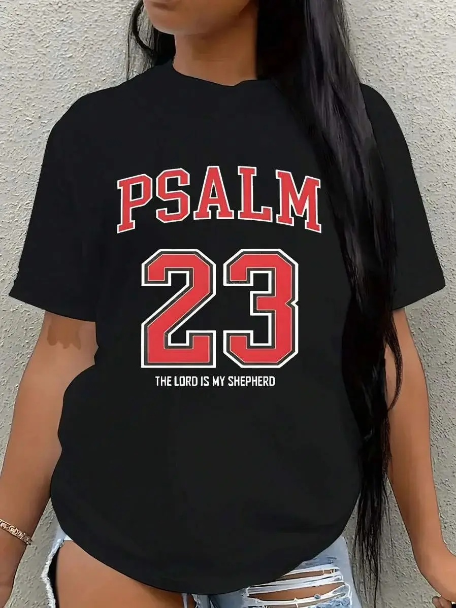Women's Short Sleeved Printed T-Shirt "Psalm 23 Christian T-Shirt" Hip-Hop Style Men's T-Shirt Summer