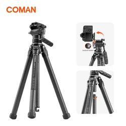 COMAN Light S Carbon Travel Tripod With Hydraulic Damping Fluid Head Ball Base With 1/4 Screw Arca Swiss Plate For DSLR Camera