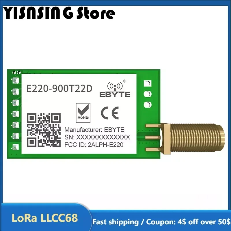 

LoRa LLCC68 Беспроводные модули 868 МГц 915 МГц 22 дБм дальнего действия 5 км EBYTE E220-900T22D SMA-K UART RSSI передатчик-приемник DIP