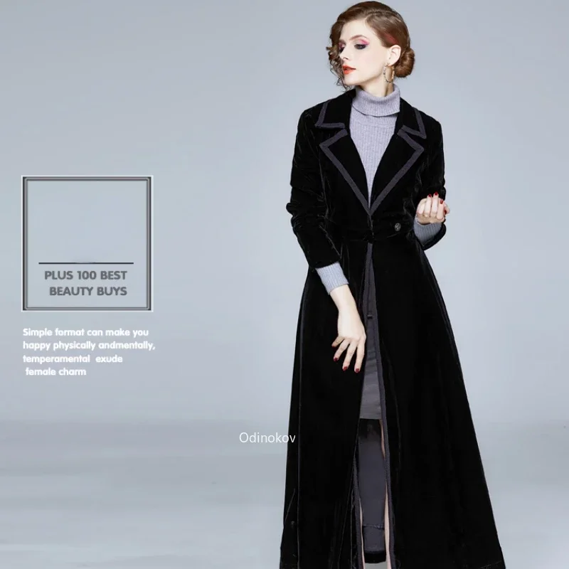 Windbreaker Europe and The United States Real Spot Velvet Long Skirt Women's Clothing Coats Jackets Trench