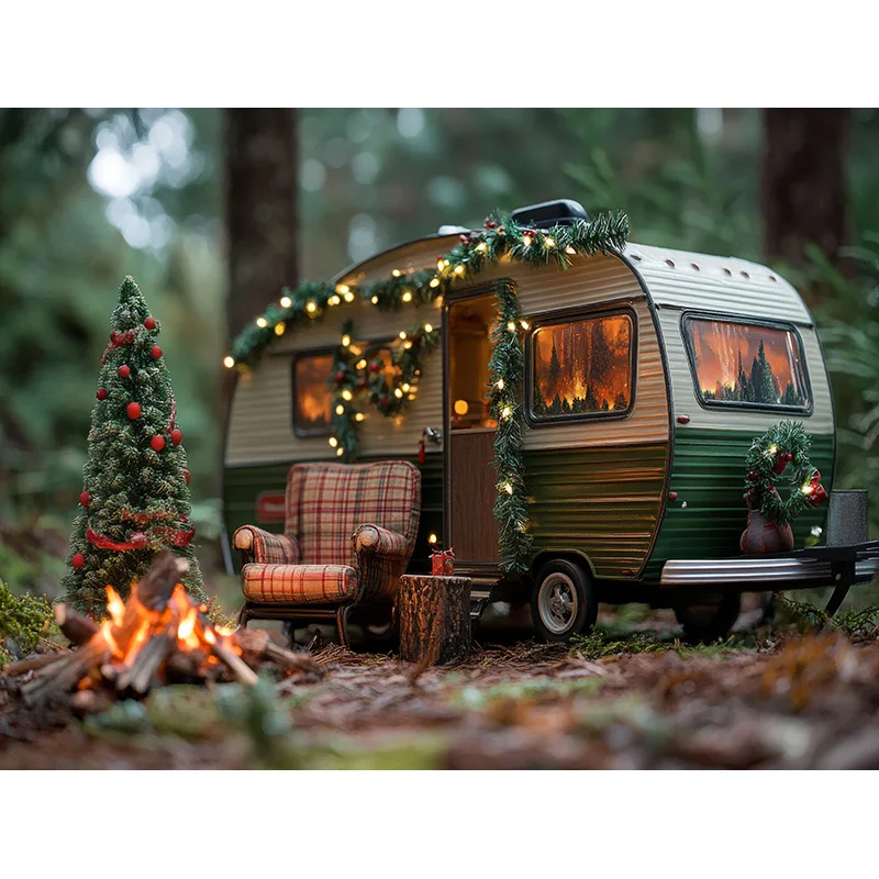 Cozy Christmas Day Scene Fireplace Photography Backdrop Props Winter Living Room New Year Gift Holiday Photo Background RS-07