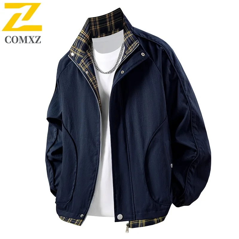 

COMXZ модная куртка с воротником-стойкой, мужская уличная экспедиционная ветрозащитная мотоциклетная куртка, повседневная комфортная легкая осенняя мужская одежда