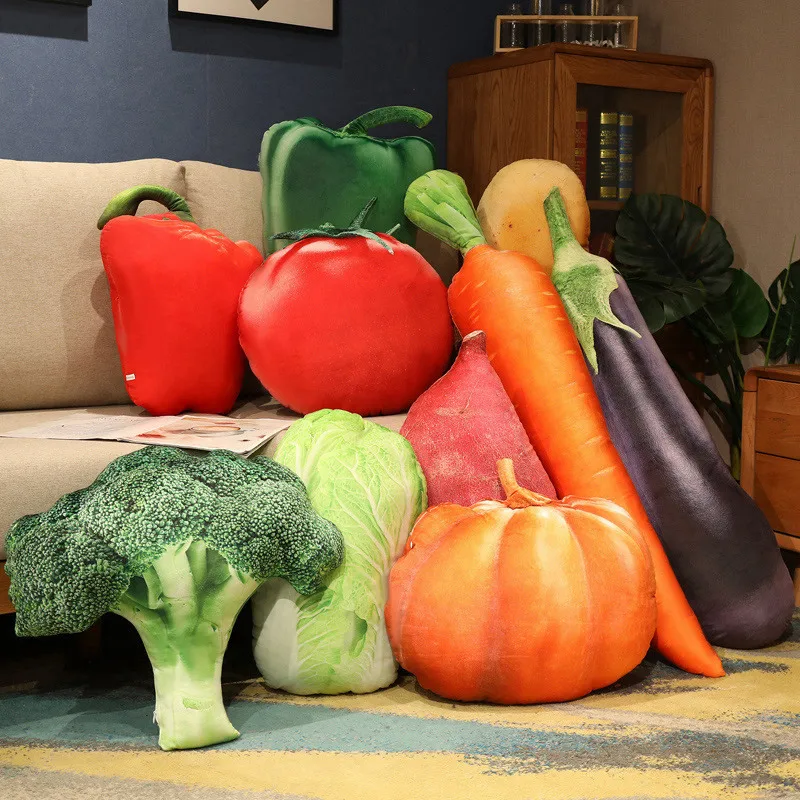 Kawaii Simulation Vegetable Plush Toy Lifelike Stuffed Pillow Tomatoes Broccoli Eggplant Carrots Potatoes Doll Throw Cushion