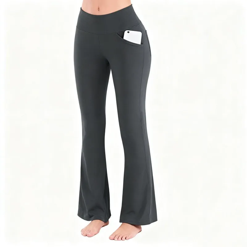 

Женские повседневные брюки для бега и йоги с карманами, женские брюки с высокой талией, подтягивающие бедра, эластичные брюки-клеш для фитнеса и упражнений