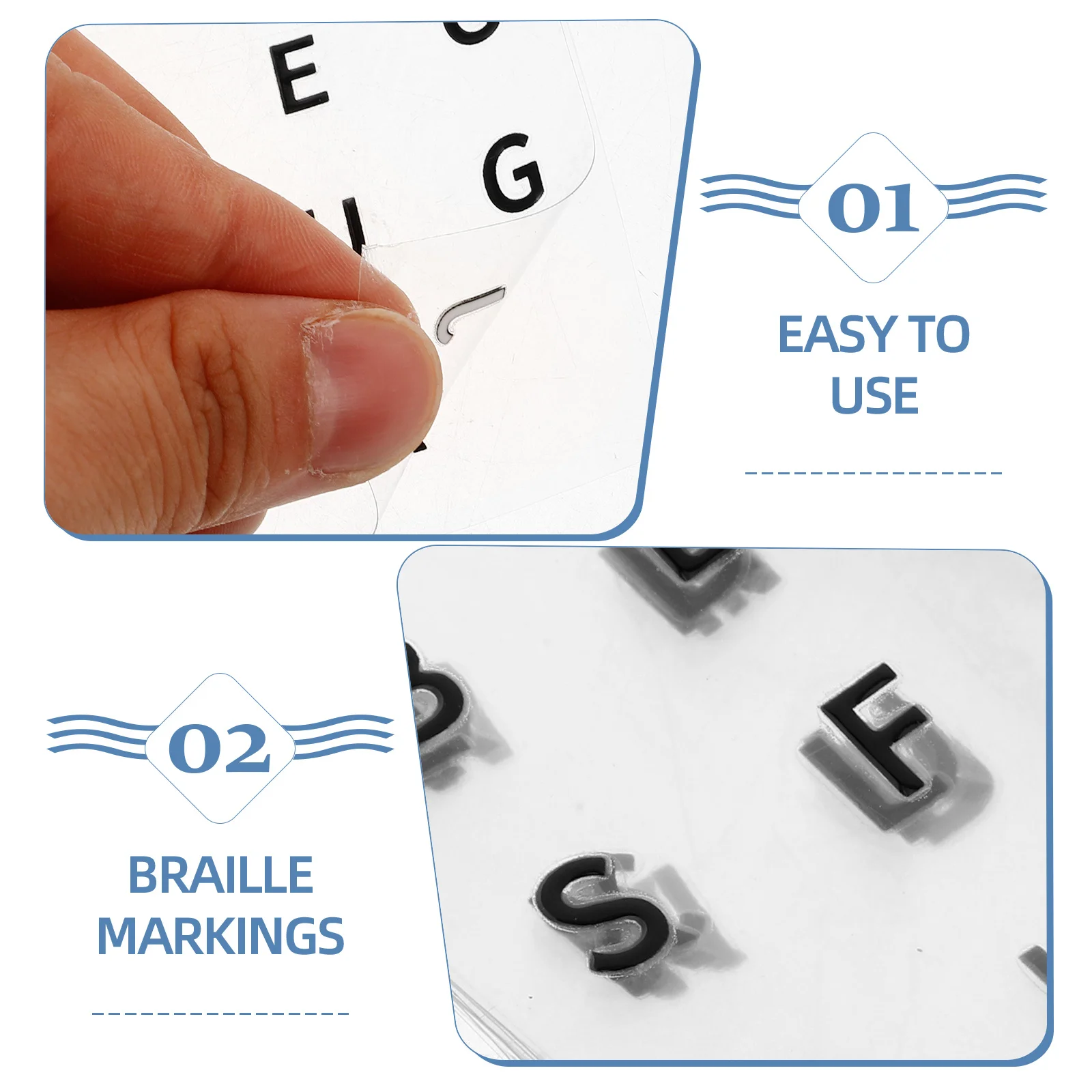 6 قطعة ملصقات حروف إنجليزية سوداء مطبوعة كبيرة لغز مكعب محدب شارات بولي كلوريد الفينيل ملصقات مساعدة لضعاف البصر #4