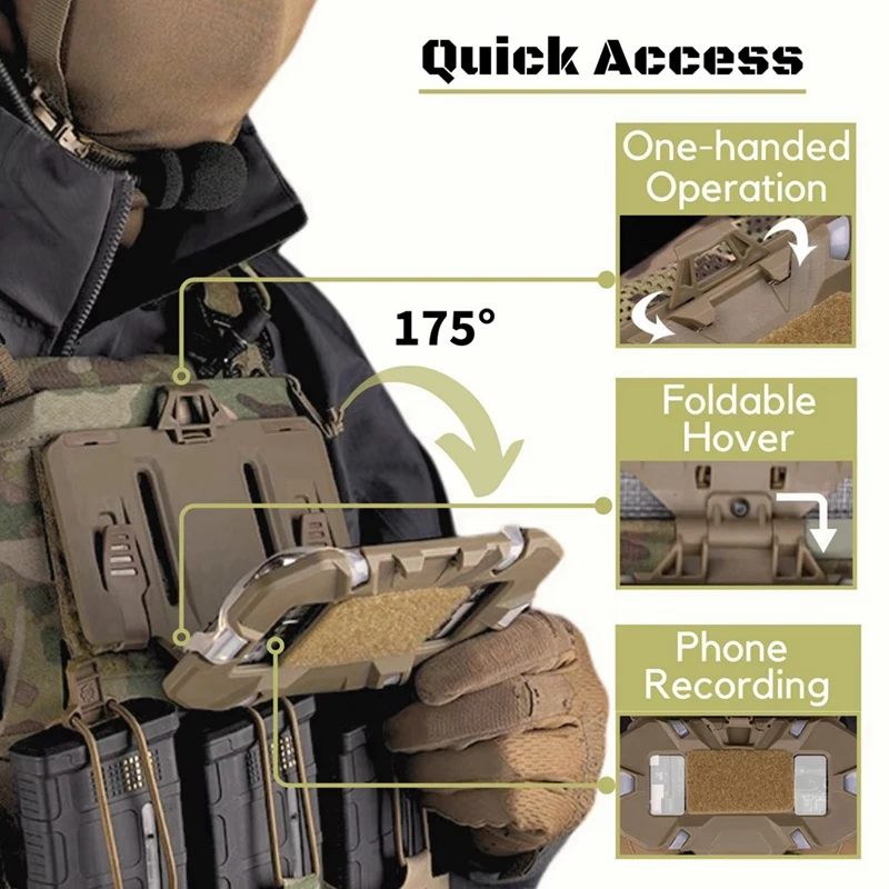 Airsoft Phone Plate Molle Carrier Outdoor Navigation Board, Quick Access Foldable Holder Vest Chest Mount Bracket