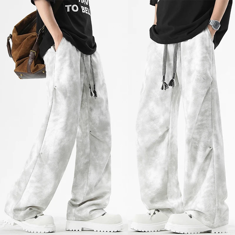 

2025 New Spring And Summer Men's Casual Loose Straight And Wide Legs Trousers Fashion Trend Design Style Tie-dye Long Pants