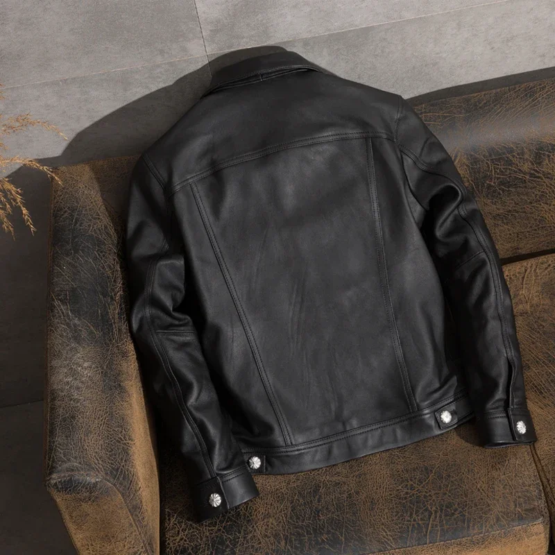AYUNSUE Casual Men\'s Leather Jacket Sheepskin Coat Genuine Leather Jacket Men Vintage Motorcycle Veste Cuir Homme 1905 KJ2450