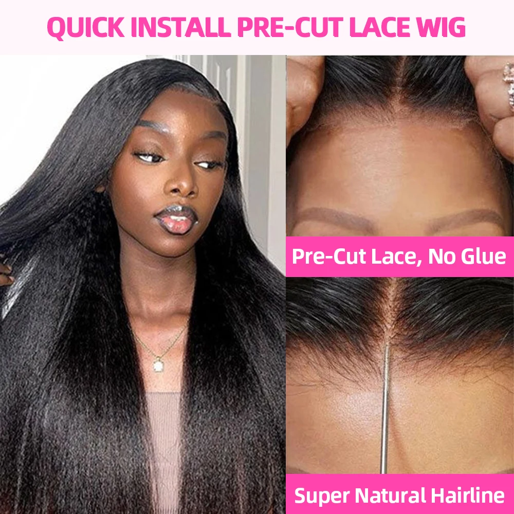 250%  Glueless Wig Ready To Wear And Go Kinky Straight 13x6 Hd Yaki Straight Lace Front Human Hair Wigs For Women 30 36 Inch