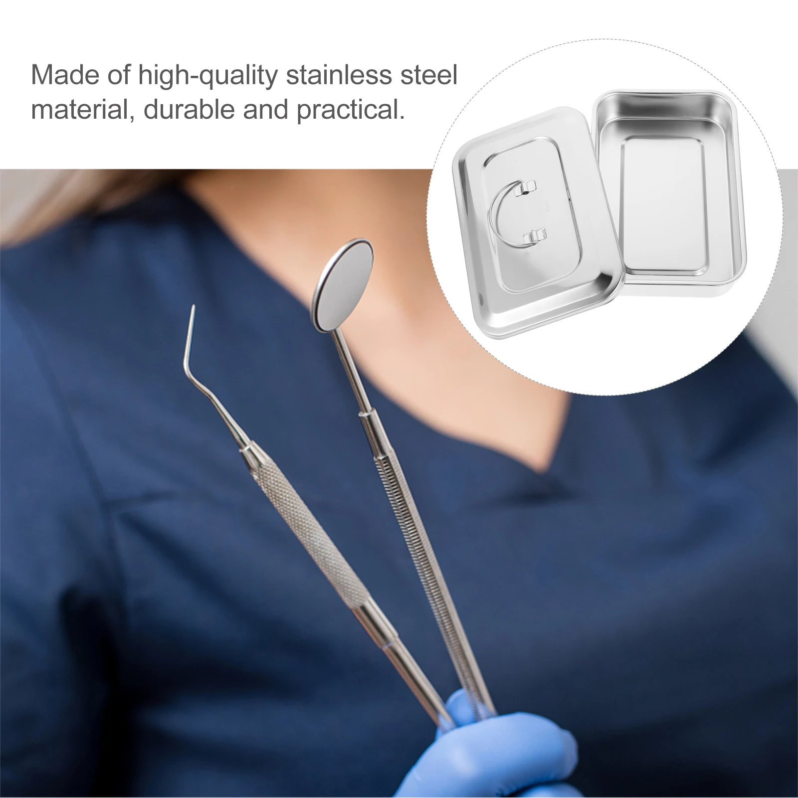 

Stainless Steel Disinfection Box 9 Inch Square Tray Lid for Dental Surgical Instruments Trays Medical Teaching Supplies