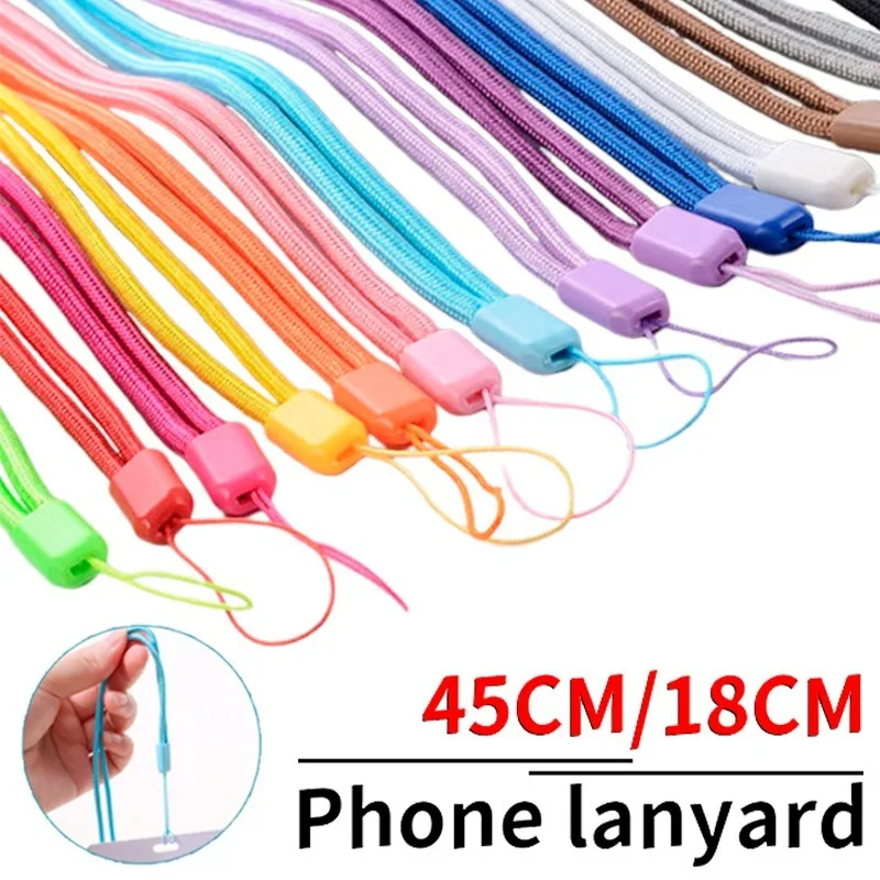 Nylon 45cm Hanging Neck Mobile Phone Lanyard String 18cm Hand Wrist Strap Portable Mobile Phone Anti-lost Necklace Rope Straps