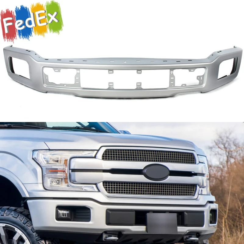 

Stainless Steel Front Bumper Face with Fog Lights Hole For Ford F150 Platinum 2018-2020 Iconic Silver Front Surround Body Kit