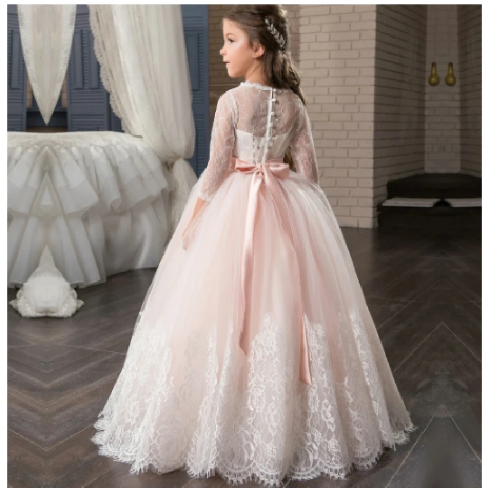 

Lace Pink Flower Girl Dresses Puffy Toddler Ball Gown Cheap First Communion Wedding Prom Bespoke Occasion Dresses Gift