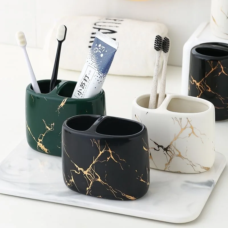 NEW Toothpaste Toothbrush Holder Marbling Ceramics Bathroom Toothbrush Cup Multifunction Toothbrush Barrel Bathroom Supplies