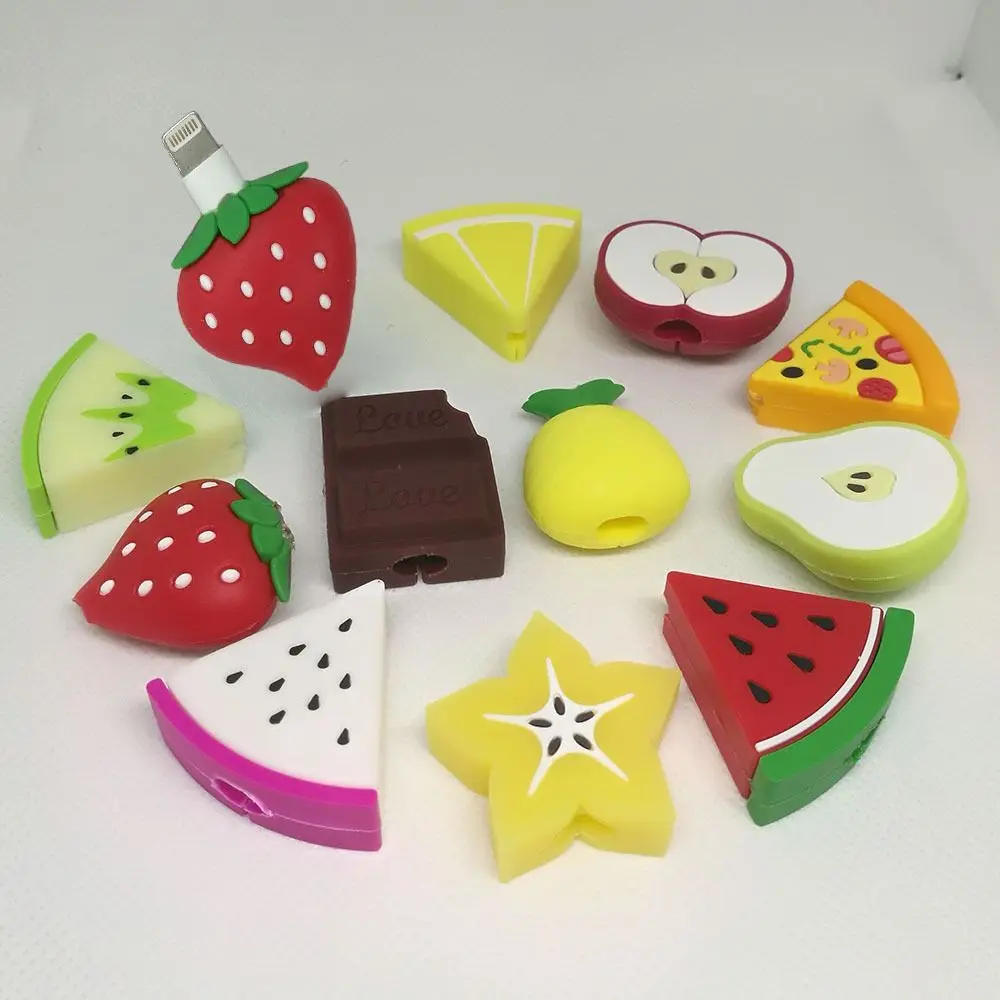 Cute Cable Data Protector Fruits Shaper Cartoons Charging Protective Cover Holder for iPhone /iPad Android