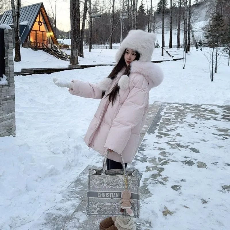 

Новый зимний стиль, милая пуховая куртка в корейском стиле с капюшоном и хлопковой подкладкой, меховой воротник и розовое утолщенное теплое пальто с нишей для хлеба