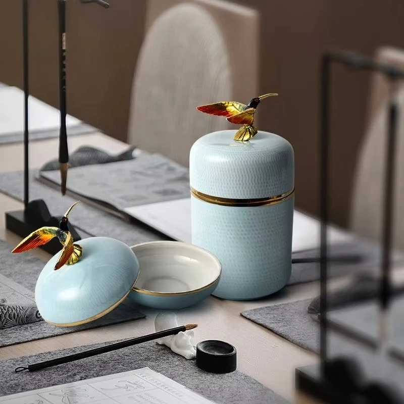 &c New Chinese Style Decorative Enamel Colored Bird Jar Cloisonne Ceramic Tea Jar Handicraft Desktop Home Decoration