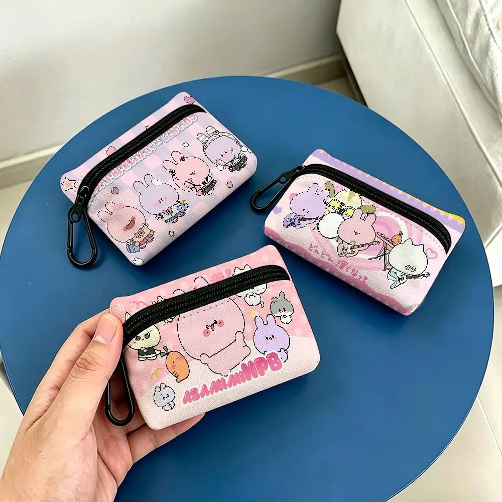 Cartoon A-Asamimichan Compact Oxford Cloth Zipper Pouch Detachable Carabiner Mini Coin & Key Wallet