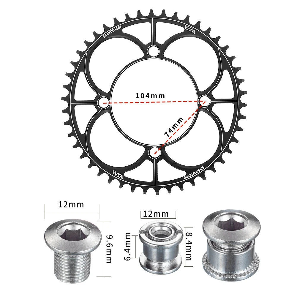 VXM 104BCD With 4Bolts 40T 42T 44T 46T 48T 50T 52T Mountain Bicycle Chainwheel MTB Crankset Narrow Wide Round Chainring 104 BCD